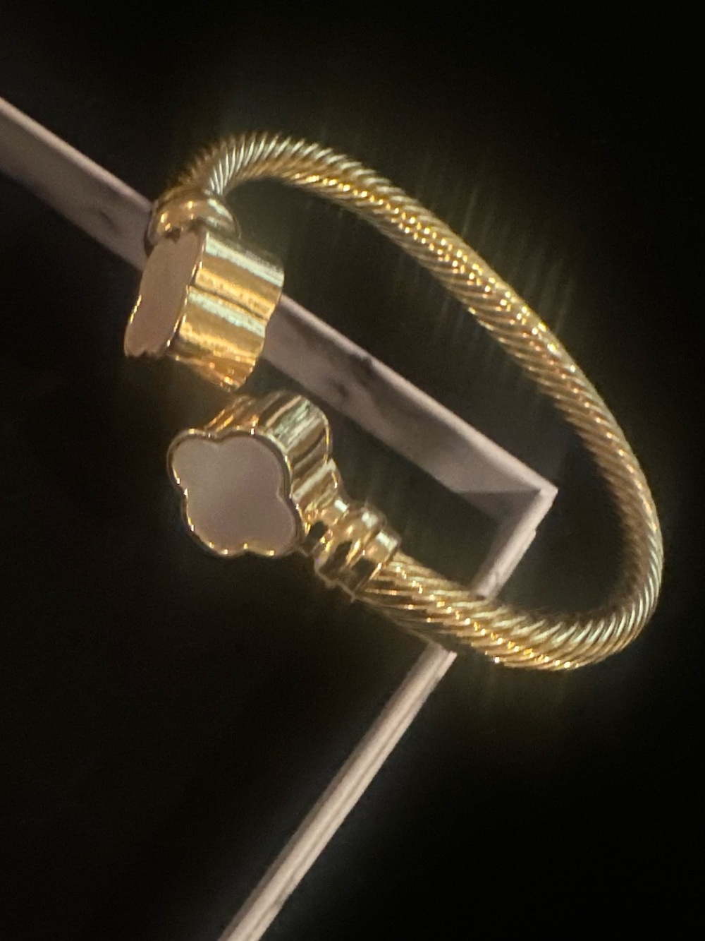 LSJ Gold-filled Twisted Cable Bracelet with Mother of Pearl
